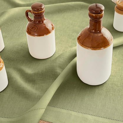 Solino Home Linen Table Runner 108 Inches Long - 100% Pure Linen Moss Green Table Runner 14 x 108 Inch for Winter, Spring, Easter, St Patricks Day - Classic Hemstitch