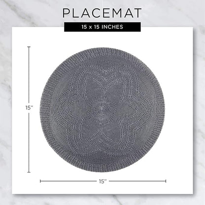 DII PVC Tabletop Collection Woven Indoor/Outdoor, Round Placemat Set, 13.75", Nautical Blue, 6 Piece