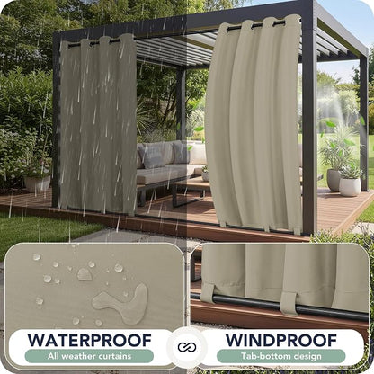 Outdoor Curtains for Patio Waterproof 6 Panels, Porch Sun Shade | Weatherproof - Image 2