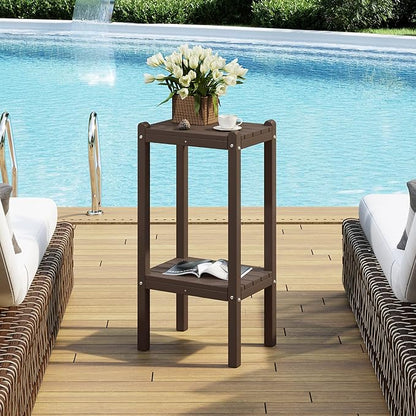 Costaelm Outdoor Side Table, 2-Tier Small Patio Coffee Tables for Outside, Outdoor End Tables for Patio, Adirondack Side Table for Outside, Outside Table for Pool, Porch, Garden, Dark Brown