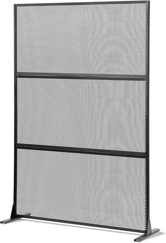 Giantex Metal Privacy Screen 72''H x 48''W, Powder-Coated Decorative Outdoor Fence Panel, Wall Divider for Room Separation, Freestanding Patio Divider with H-Shaped Base for Yard (Mesh Pattern)