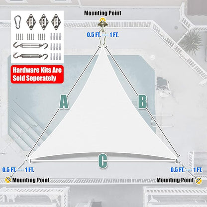 Amgo Custom Size 6' x 6' x 6' White Triangle Sun Shade Sail UPF50+ AGTAPT12 - Image 6