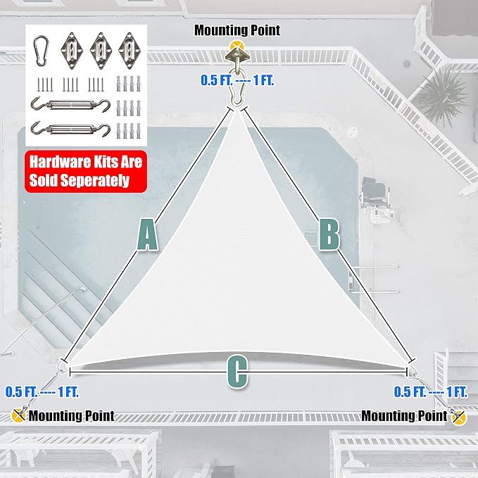 Amgo Custom Size 8' x 8' x 8' White Triangle Sun Shade Sail UPF50+ AGTAPT10 - Image 6