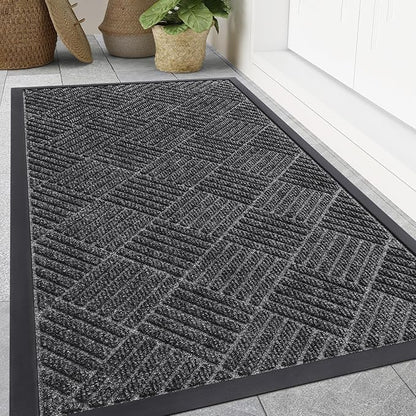 Smiry Front Door Mat Outside Entrance, Heavy Duty Outdoor Indoor Mat, Natural Rubber Doormat, Non Slip, Trap Dirt and Moisture, Easy Clean, Low Profile Patio Porch Entryway Mat, 59x35, Light Grey