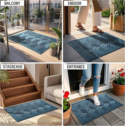 Yimobra Door Mats Outdoor 29.5x17, All-Season Waterproof Outdoor Mats for Front Door Entrance with Drainage Holes, Heavy Duty Non-Slip Doormat for Garage Patio Entryway Indoor, Blue