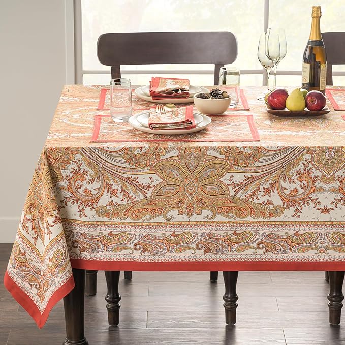 Maison d' Hermine Table Cloth Rectangle Table 100% Cotton 70 x 120 Inches Fall Tablecloth Reusable Everyday Use for Thanksgiving Christmas Decorations Dining Farmhouse Party (Kashmir Paisley)