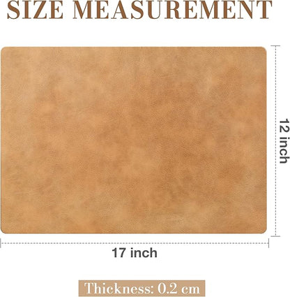 Roxifina Faux Leather Placemats Set of 8 - Vinyl Placemats Wipeable Waterproof Oil-Proof PU Place Mats Heat Resistant Reversible Table Mats for Dining, Kitchen, Outdoor, 12 x 17 Inch (Camel)
