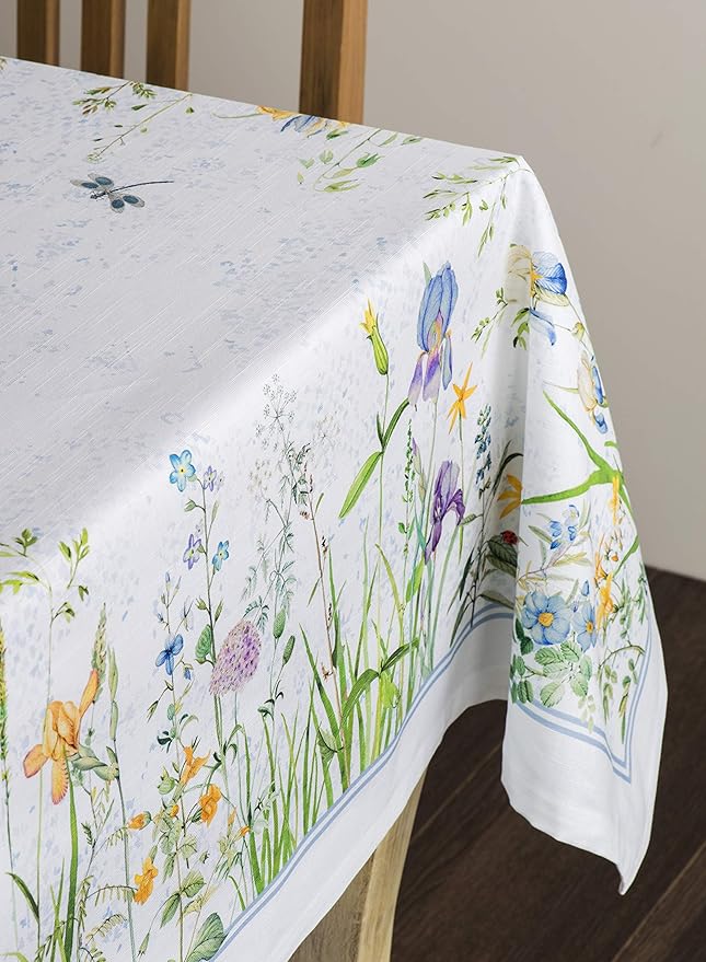 Maison d' Hermine Table Cloth Square Table 100% Cotton 60 x 60 Inches Tablecloth Reusable Decorative for Dining Room, Farmhouse, Home, Party, Festive & Wedding Spring Summer - Fleurs De Mai