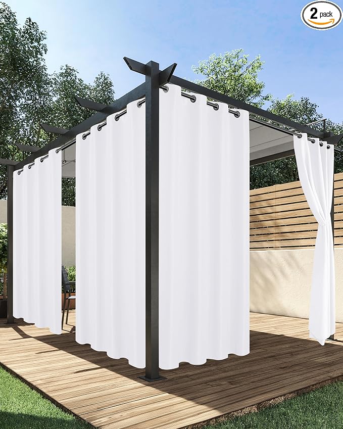 HolidayIdeas Outdoor Curtains for Patio Waterproof 2 Pcs 84x84 Inch White | by HolidayIdeas