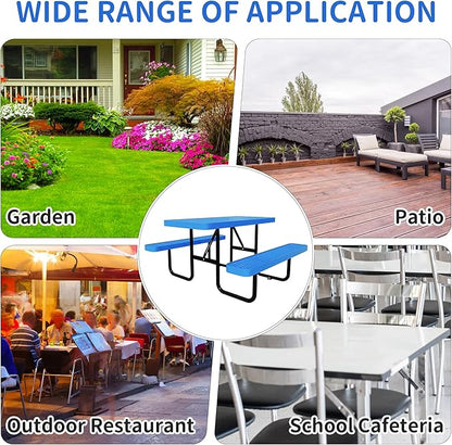 4FT Picnic Tables for Outdoors, Rectangular Commercial Metal Picnic Table Bench Set with Umbrella Hole,Heavy Duty Steel Weather-Resistant Dining Table for Patio Dining Garden Backyard BBQ School