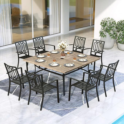 MFSTUDIO Patio Dining Set for 8, Patio Table and Chairs Set with Umbrella Hole, 9 Piece Metal Outdoor Dining Set, Outdoor Patio Furniture Set for Deck Backyard Poolside Garden
