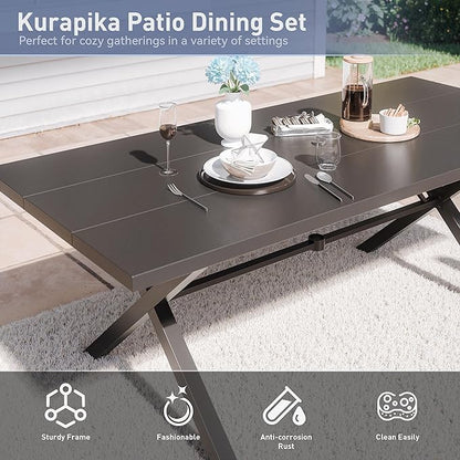Kurapika 9-Piece Patio Dining Set, Outdoor Large Table with Umbrella Hole, 6 Stationary Chairs and 2 Swivel/Rocking Chairs, Patio Furniture Set for Garden, Deck, Porch, Pool All Weather, Brown