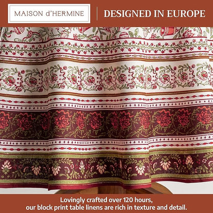 Maison d' Hermine Table Cloth Round Table 100% Cotton 69 Inches Fall Tablecloth Reusable Everyday Use for Thanksgiving Christmas Decorations Dining Farmhouse Party (Reveillon Au Jardin)