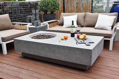 Elementi | Metropolis Gas Fire Pit Cast Concrete 56" Rectangular Fire Table, Outdoor Fire Pit Electronic Ignition | Canvas Cover, Lava Rock Included | Light Gray (Propane Gas)