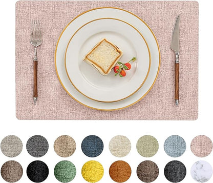 Romanstile Vinyl Placemats Set of 8-12 X 17 Inch - Heat Resistant Place Mats 100% Waterproof Oilproof Wipeable Reversible Faux Leather Table Mats for Kitchen, Dining, Party, Outdoor, Pink