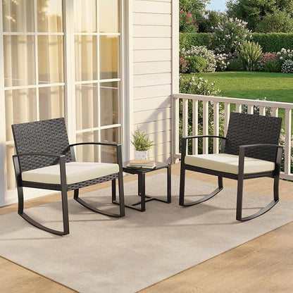 Qsun 3 Pieces Porch Furniture Set Patio Rocking Bistro Set Outdoor Patio Chairs - Image 9