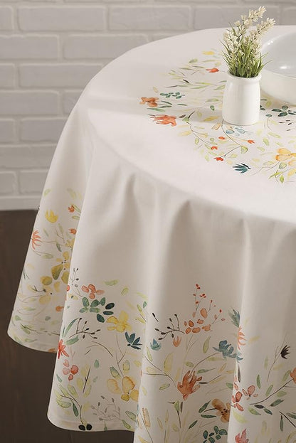 Maison d' Hermine Table Cloth Round Table 100% Cotton 69 Inches Tablecloth Reusable Decorative Everyday Use for Dining Room, Farmhouse, Home, Party, Festive & Wedding Spring Summer - Colmar