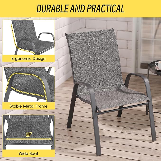 Patio Chairs Set of 8, Stackable Outdoor Dining Chairs Set - Image 6