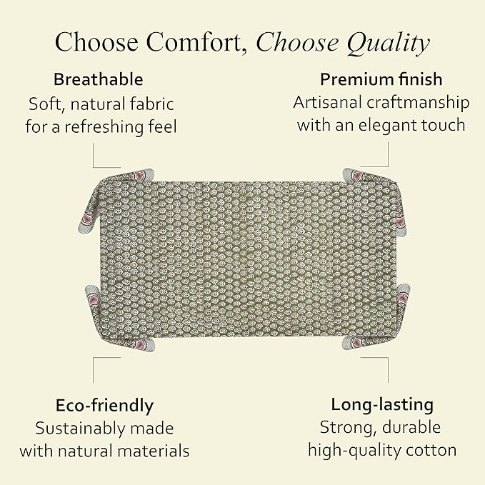 CPC Tablecloth 100% Cotton 60x90 Inch Indian Block Print Easter Rectangle Table Cover, Table Cloth for Weddings, Parties- Jade Green 6-Seater