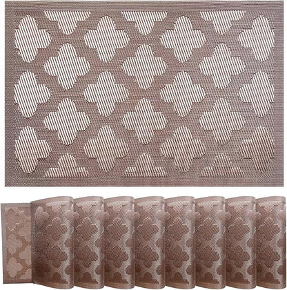 Elegant Placemats Vinyl Woven Heat-Resistant Placemats Set of 8 Washable Easy to Clean Table Mats for Dining Room and Decorate (Champagne)
