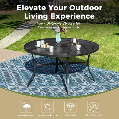 Outdoor Patio Round Dining Table, 42"x 42" Metal Small Round Table with Adjustable Umbrella Hole, All Weather Wrought Iron Black Outdoor Table for Deck Lawn Garden Backyard, Black