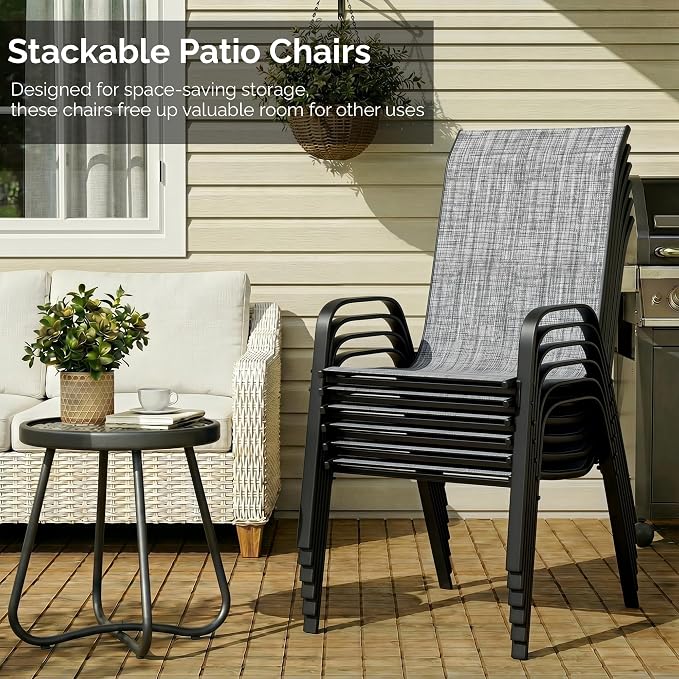 MAMIZO Patio Dining Chairs, Stackable Textilene Chair Set of 6, - Image 7
