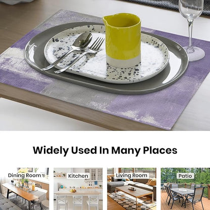 Modern Art Placemats Set of 4 Purple Abstract Painting Place Mats Washable Linen Grey Placemat for Dining Table Kitchen Party Home Decor 18x12 Inches