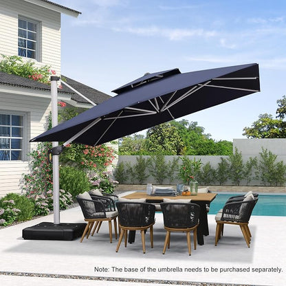 PURPLE LEAF Cantilever Patio Umbrellas 12' x 12' Large Double Top Navy Blue | - Image 3