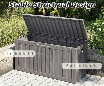 NUNU LAB 75 Gallon Outdoor Storage Box,Deck Box Resin Large Sturdy, Backyard Outside Storage Box Waterproof with Double Wall Panels,Package Delivery Garden Outdoor Hose Storage Bin,Tool