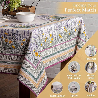 Maison d' Hermine Table Cloth Square Table 100% Cotton 54 x 54 Inches Tablecloth Reusable Decorative for Dining Room, Farmhouse, Home, Party, Festive & Wedding Spring Summer - Fanny Lavender