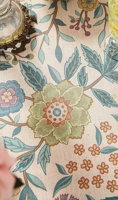 Designer Vintage Linen Rectangle Extra Long Tablecloth,William Morris Floral Colorful Pattern Table Cloth,Decor Table Cover for Kitchen,Dining,Thanksgiving,67"*118"-Flowershadow a