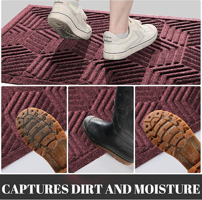 Yimobra Extra Large Door Mat 36x24, All-Season Waterproof Outdoor Mats for Front Door Entrance with Drainage Holes, Heavy Duty Non-Slip Doormat for Garage Patio Entryway Indoor, Red
