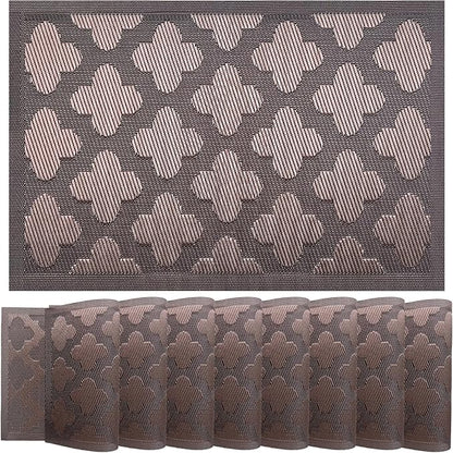 Elegant Placemats Vinyl Woven Heat-Resistant Placemats Set of 8 Washable Easy to Clean Table Mats for Dining Room and Decorate (Brown)