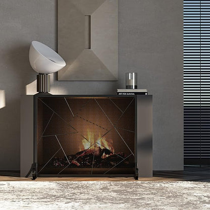 Fire Beauty Fireplace Screen Decorative Mesh Geometric Fire Spark Guard Gate Cover for Home