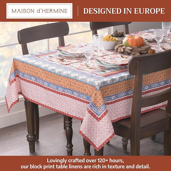 Maison d' Hermine Table Cloth Rectangle Table 100% Cotton 60 x 108 Inches Fall Tablecloth Reusable Everyday Use for Thanksgiving Christmas Decorations Dining Farmhouse Party (Romane)