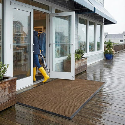 Ecomills Deluxe Diamond Entrance Door Mat, XX-Large Heavy Duty Absorbent Rubber Rug, Brown, 4’ X 6’ feet