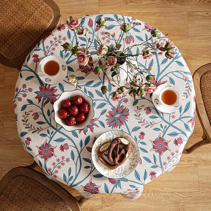 Designer Linen Floral Small Round Tablecloth,Vintage William Morris Wrinkle Resistant Table Cloth,Decor Table Cover for Kitchen,Dining,Thanksgiving,Christmas,Diameter 55"-Dorodango B
