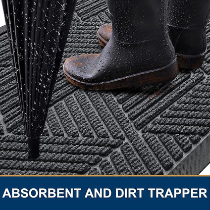 Smiry Front Door Mat Outside Entrance, Heavy Duty Sturdy Natural Rubber Doormat, Trap Dirt and Moisture, Easy Clean Low Profile Mats for Indoor Outdoor Entry, Irregular Triangle (29.5x17, Grey)