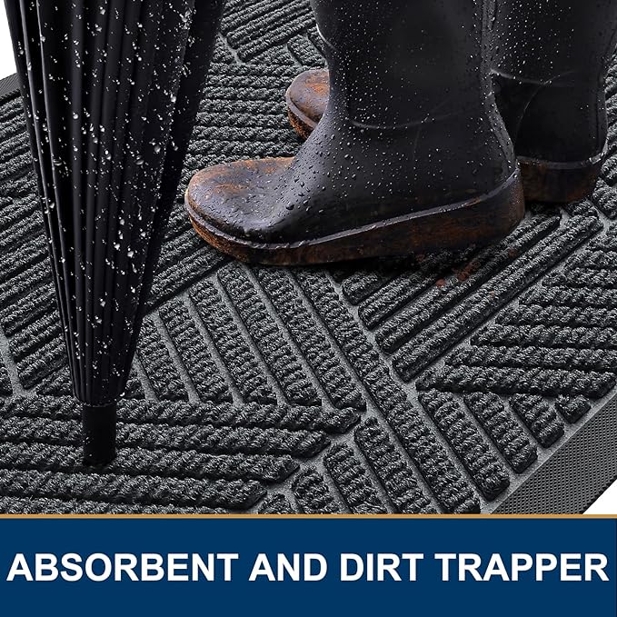 Smiry Front Door Mat Outside Entrance, Heavy Duty Sturdy Natural Rubber Doormat, Trap Dirt and Moisture, Easy Clean Low Profile Mats for Indoor Outdoor Entry, Irregular Triangle (36x24, Grey)