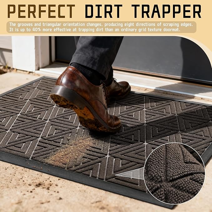 Yimobra Large Door Mat 36x24, All-Weather Waterproof Non-Slip Welcome Matt Outdoor, Heavy Duty Non Slip Doormat for Entryway for Patio and Garage Indoor, Easy Clean, Brown