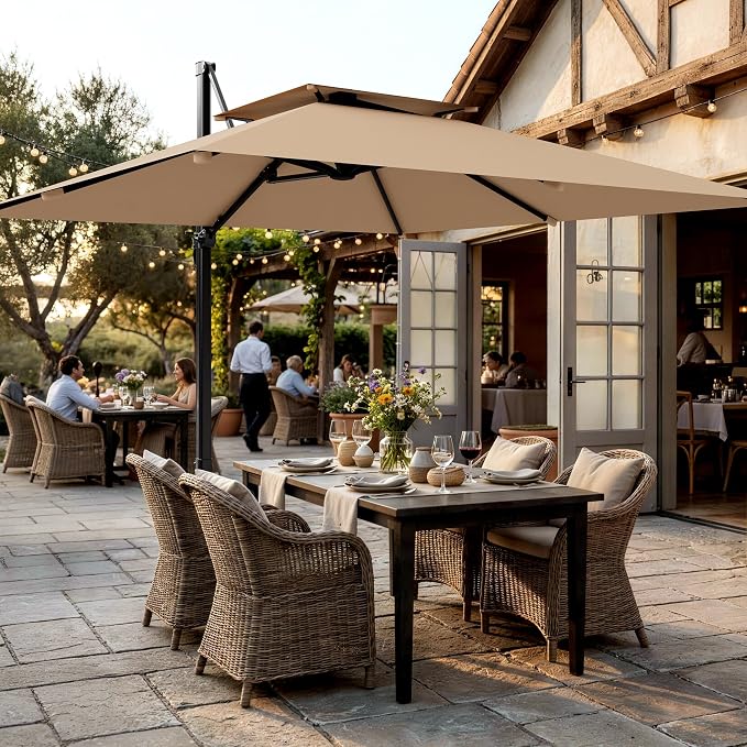 12×12 FT Double-Top Cantilever Patio Umbrella, Outdoor Umbrellas - Image 8