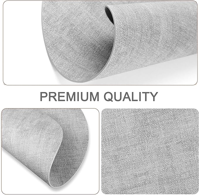 Round Faux Leather Placemats and Coasters, Set of 4, Reversible Heat Resistant Non-Slip Table Mats, Waterproof Wipeable Place Mats for Dining Table, Washable for Indoor & Outdoor (4, Light Grey)