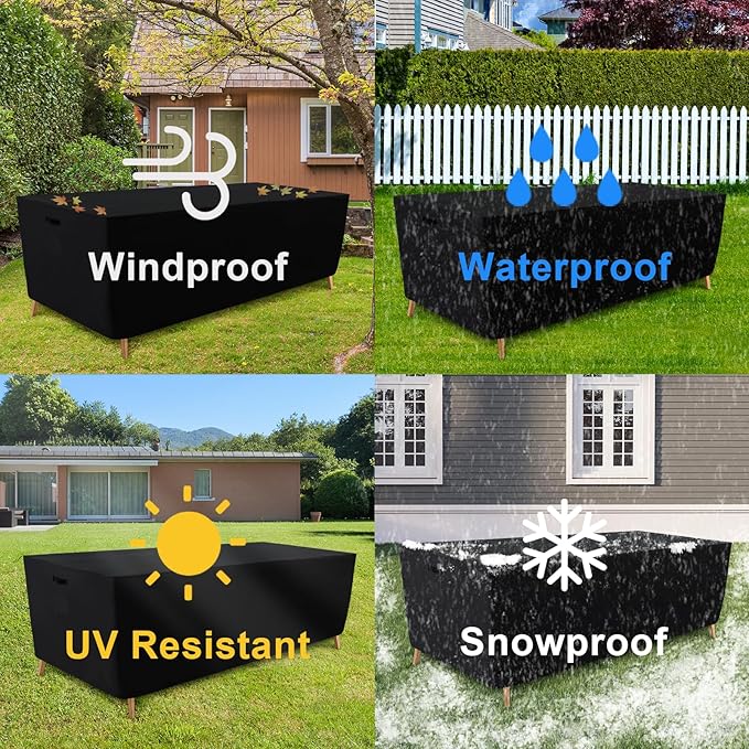 Tempera Patio Furniture Covers,Outdoor Table And Chair Covers Waterproof, Outdoor Dining Set Cover,Heavy Duty Rectangle Patio Furniture Cover,96''L x 96''W x 27.8''H,Black