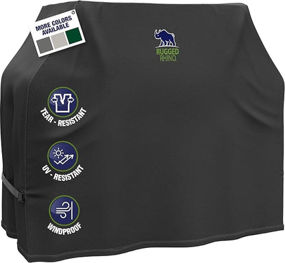 RUGGED RHINO 64 Inch Heavy Duty Grill Cover for Outdoor Grills, All Season Three Layer Waterproof UV Resistant Windproof Gas BBQ Covers, Compatible for Weber Char-Broil Pit Boss Traeger and More Black