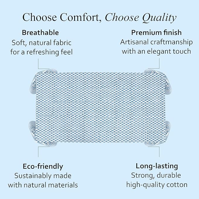 CPC Tablecloth 100% Cotton 72x190 Inch Indian Block Print Rectangle Table Cover, Blue Table Cloth for Weddings, Spring/Summer, Barbeque - Apatite Blue