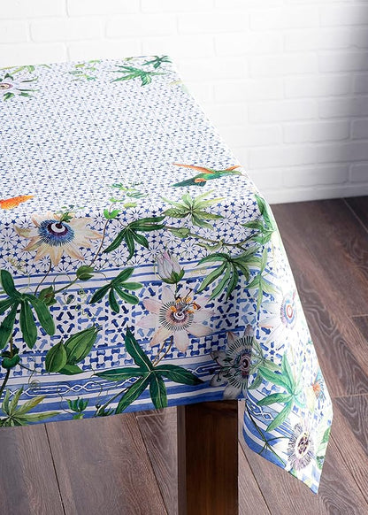 Maison d' Hermine Table Cloth Rectangle Table 100% Cotton 60 x 90 Inches Tablecloth Reusable Decorative for Dining Room, Farmhouse, Home, Party, Festive & Wedding Spring Summer - Passiflora