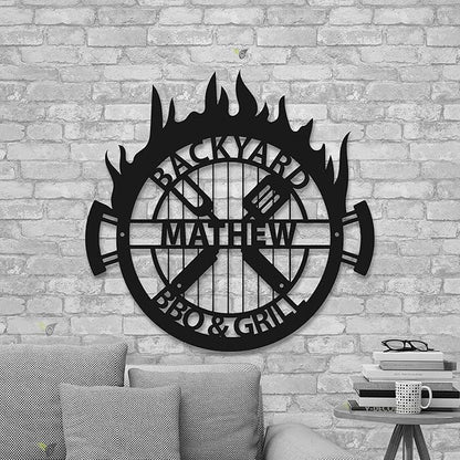 Personalized BBQ Grill Name Sign - Custom Grill Sign, Barbeque Metal Wall Art 16-Color LED with Remote Control, Outdoor Kitchen Decor, Backyard BBQ Décor