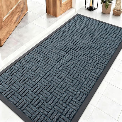 OLANLY Front Door Mat Outside Entrance 47x23, Absorbent, Heavy Duty Sturdy Natural Rubber Doormat Indoor Outdoor, Non-Slip, Stain and Fade Resistant, Low Profile Floor Mat for Entryway, Lake Blue