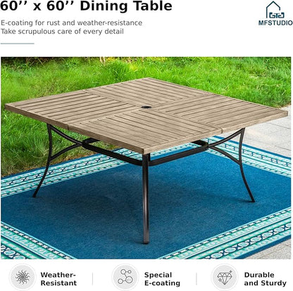 MFSTUDIO Outdoor Dining Set for 8, Patio Table and Chairs Set with Umbrella Hole, 9 Piece Metal Patio Furniture Set for Deck Backyard Poolside Garden