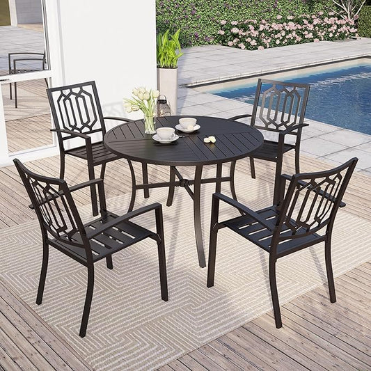 Sophia & William Round Patio Table and Chairs Set, Outdoor Dining Set for 4, 5 Piece Metal Patio Furniture, 42" Black Table(Geometry)